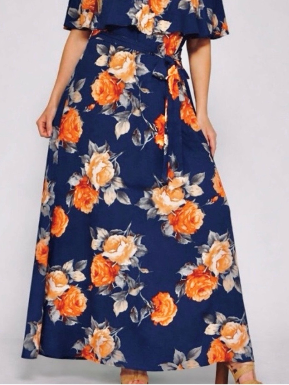 New!Plus Size Floral Off Shoulder Belted Maxi Dress Sizes 1X 2X 3X - Picture 4 of 5
